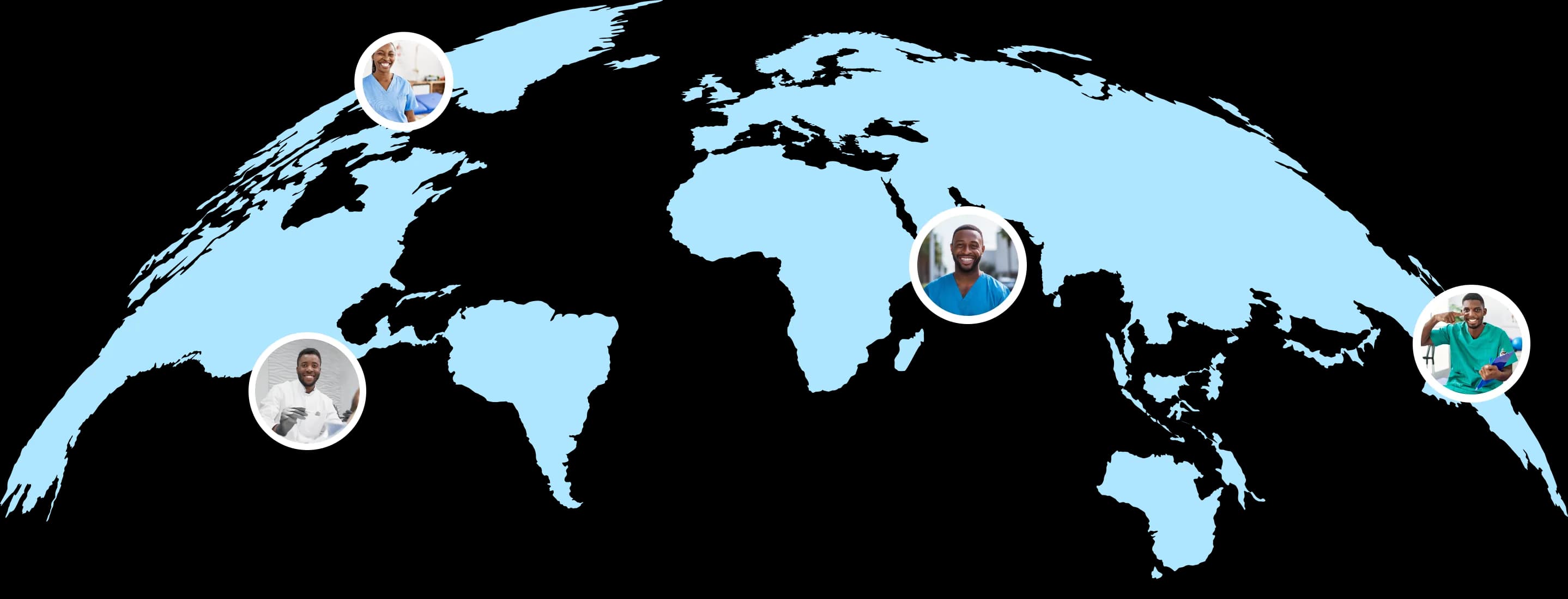 World map with healthcare professionals